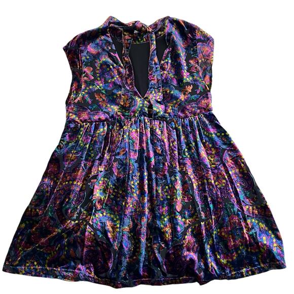 Free People Sz S All the Time Velvet Mini Dress in Dark Night Combo Boho Sexy - Picture 14 of 16